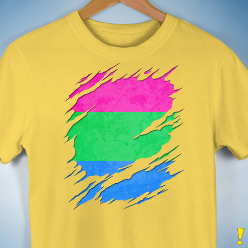 Polysexual Pride Flag Ripped Reveal Premium Unisex T-Shirt - Yellow